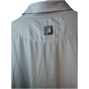 Footjoy FJ Polo Mens L Beige Houndstooth Short Sleeve Stretch Golf Shirt READ*